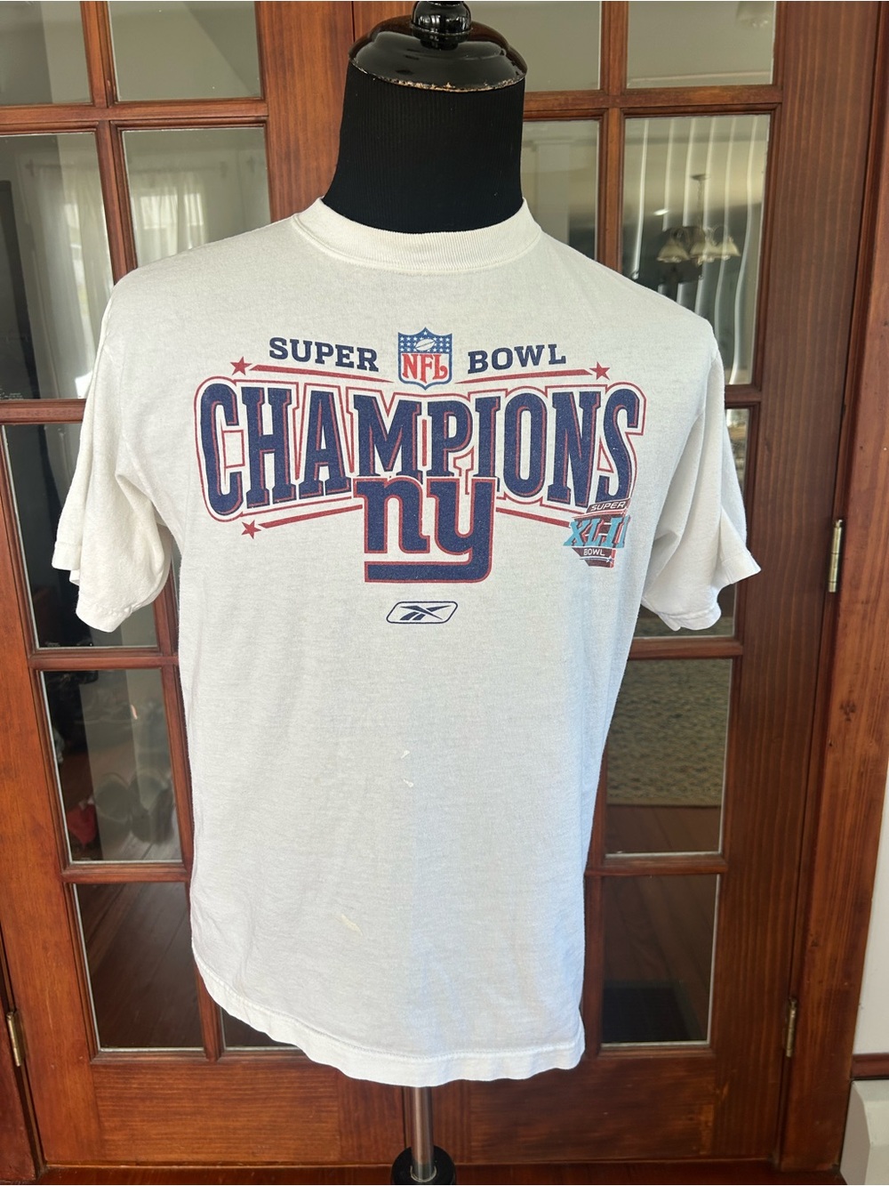 Reebok Mens TShirt White NY Giants Super Bowl Champs Large